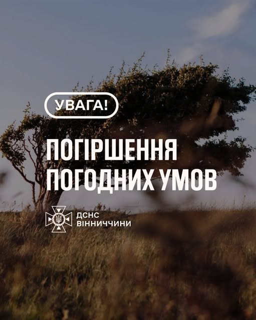 Синоптики попереджають: 29 жовтня на Вінниччині посилиться вітер до 20 м/с