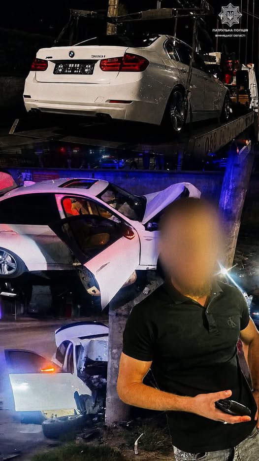 Не впорався з керуванням і протаранив електроопору: у Вінниці на водія BMW склали три адмінматеріали